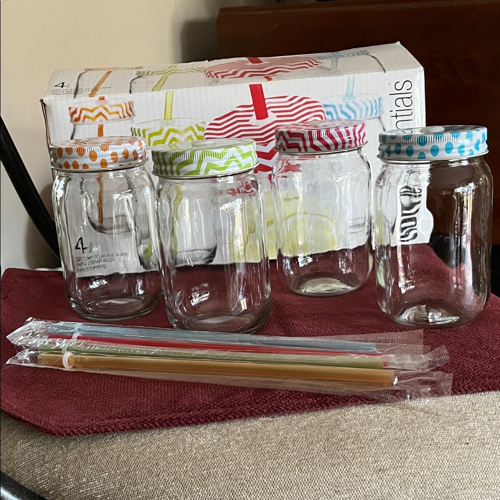 Home Essentials Colorful Lid Glass Jars Set